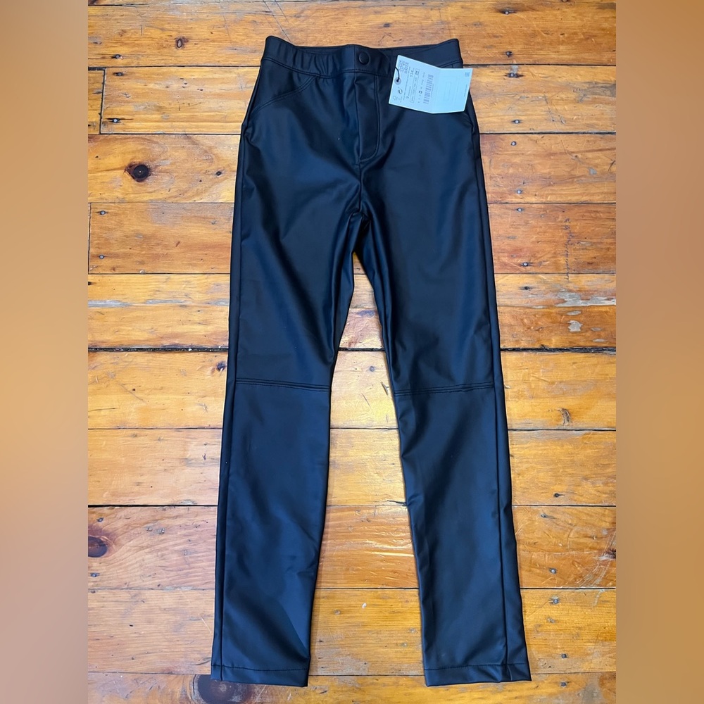 Zara Girls Faux Leather Black Legging Size 9Yrs Slim Fit Elastic Waist NWT’s